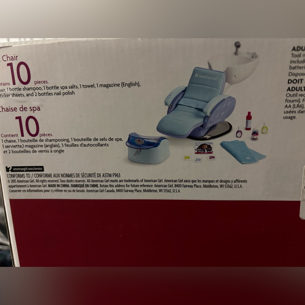 Authentic American Girl Light Blue Spa Chair with Accessories